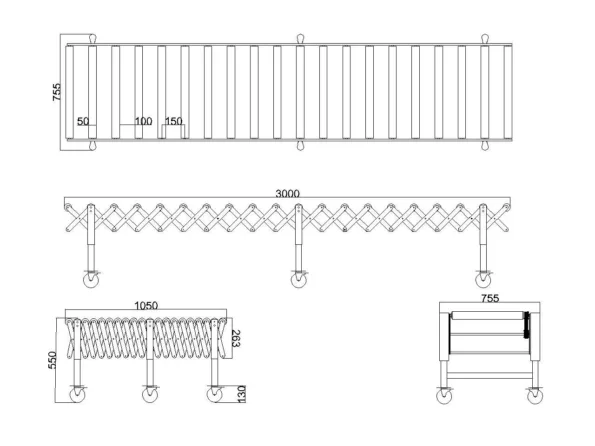 Powered Roller Conveyor - Multi-wedge Belt Driven - 3000 mm-Section - Dimension Drawing