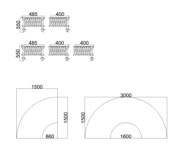 Gravity Roller Conveyor - Roller Diameter 38 mm - 1700 mm-Section - Dimension Drawing