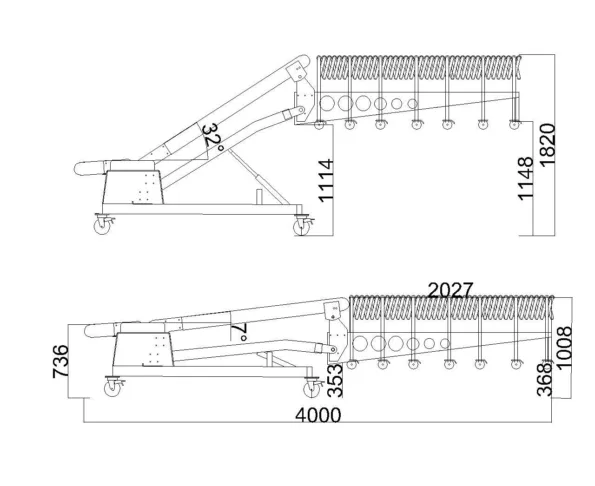 Hydraulic Conveyor - Small - 4000 mm Length - Dimension Drawing
