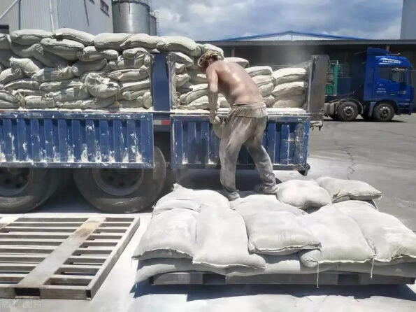 unloading cement bag by hand