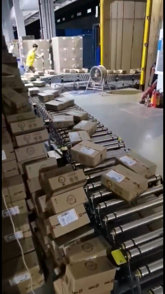 Logistics Parcels in Cartons Conveying and Loading Solution with Powered Roller Conveyor