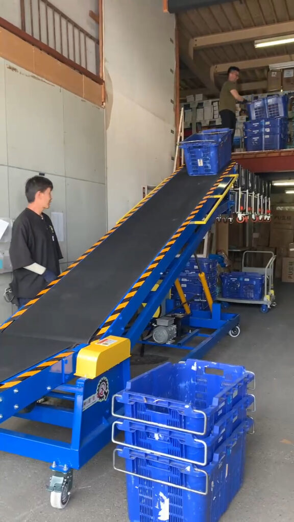 Baskets Conveying Solution with Powered Roller Conveyor and Medium Hydraulic Conveyor